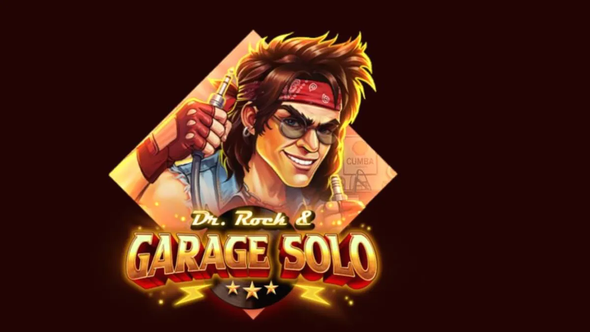 Giao diện trò chơi slot Dr. Rock & Garage Solo với các biểu tượng nhạc cụ và nhân vật chính