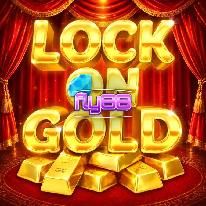 Giao diện trò chơi slot Lock On Gold với các thỏi vàng và sân khấu rực rỡ